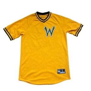 Holloway W #12 Yellow Retro V-Neck Baseball Jersey Adult Sz S Short Sleeve
